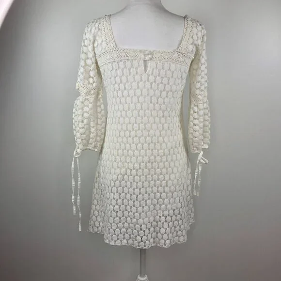 Solitaire by Ravi Khosla White Crochet Lace Dress Medium Fairy Cottagecore - Picture 3 of 8